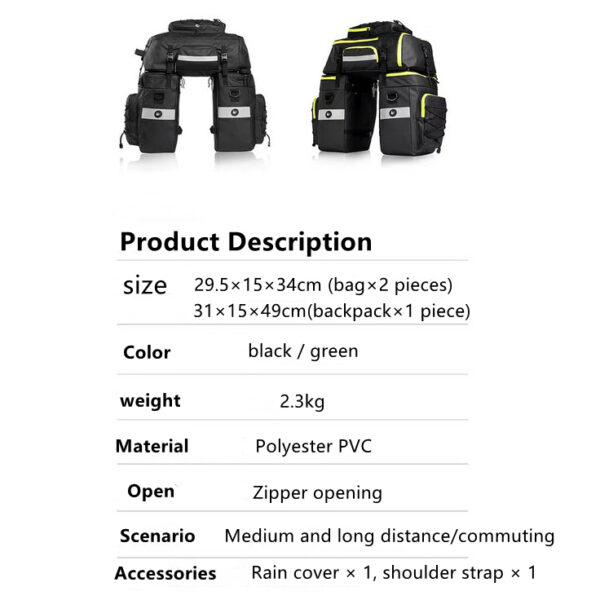 3 in 1 bicycle saddle bag multifunctional bicycle rear rack luggage bag backpack with rain cover